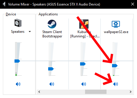 Raise volume and unmute Wallpaper Engine in the Windows audio mixer