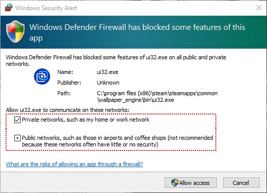 Permisos del firewall de Windows