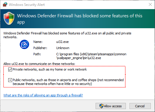 Permissões da firewall do Windows